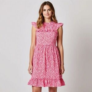 Monteau Floral Pink Cottagecore Ruffle Sleeve Modest Midi Dress Size S